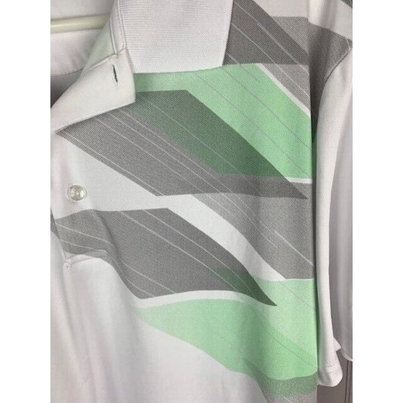 Ben Hogan Size L Mens Performance Polo Shirt White Mint Gray Short Sleeve - Picture 2 of 4